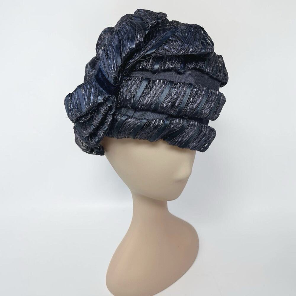 1960s Navy Sculptural Hat Miss Feige Union Made Cocktail Pillbox